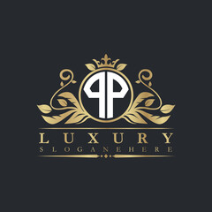 Luxury letter logo with crown initial monogram calligraphic.