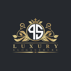 Luxury letter logo with crown initial monogram calligraphic.