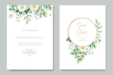 wedding invitation card with flower chrysanthemum watercolor