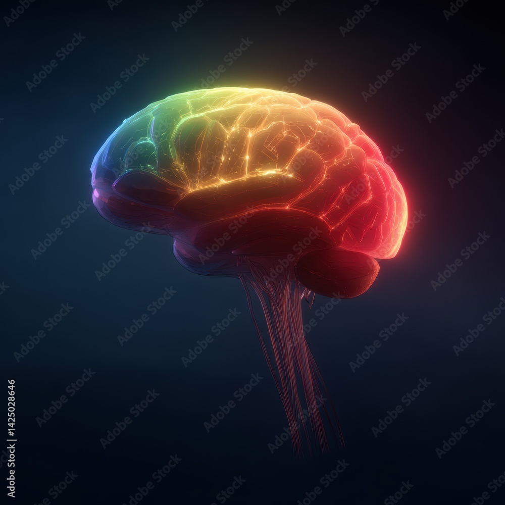 Poster colorful cerebral brilliance visualizing artificial intelligence with vivid neon light patterns on d