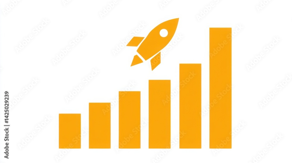 Poster rocket flying over bar chart illustrating business accelerator concepts for startup development and 