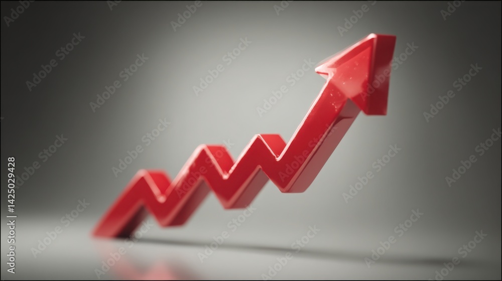 Poster a bold red arrow pointing upward signifying consistent business growth and progress in professional 