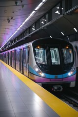 Obraz premium Subway Car at Station Interior Under Fluorescent Lighting Modern Transit and Transport Commute Urban Scene Contemporary