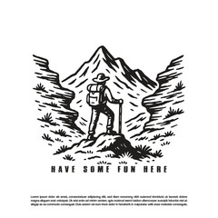 Vintage retro mountain climber adventure vector isolated on white background