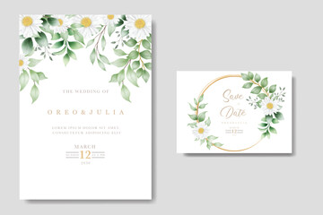 wedding invitation card with flower chrysanthemum watercolor