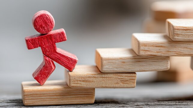 Person standing on a stack of wooden blocks signifying career pathways and job ladders created through education and growth