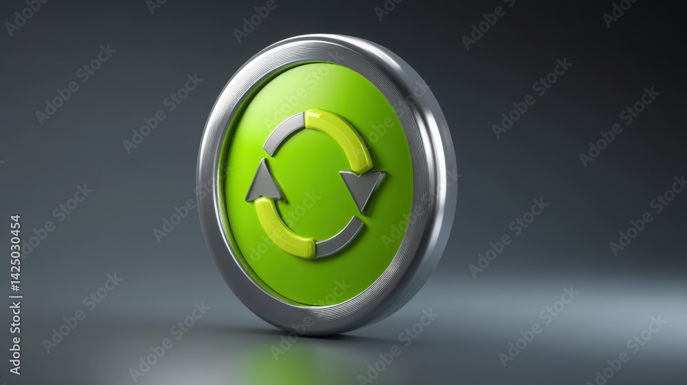 Poster green button with silver arrow symbolizing the concept of design-to-reuse in industries promoting ci