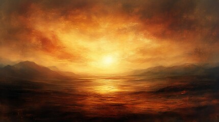 Fiery Sunset over Calm Highland Lake