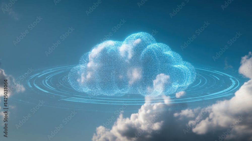 Aufkleber beautiful cloud with a clear blue sky behind it representing data-driven digital services in the clo