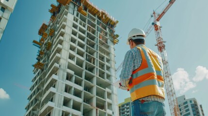 An engineer conducting a safety inspection on a construction site.