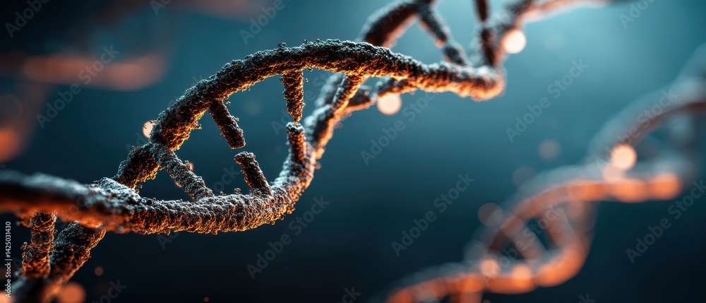 Poster abstract dna structure in a double helix arrangement with a modern dark cyan background