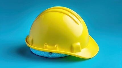 Fototapeta premium Bright yellow hard hat symbolizing safety and protection in the construction industry for skilled trade apprenticeships