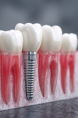 Tooth implant model showing healthy dental structure modern dental medicine close up oral hygiene