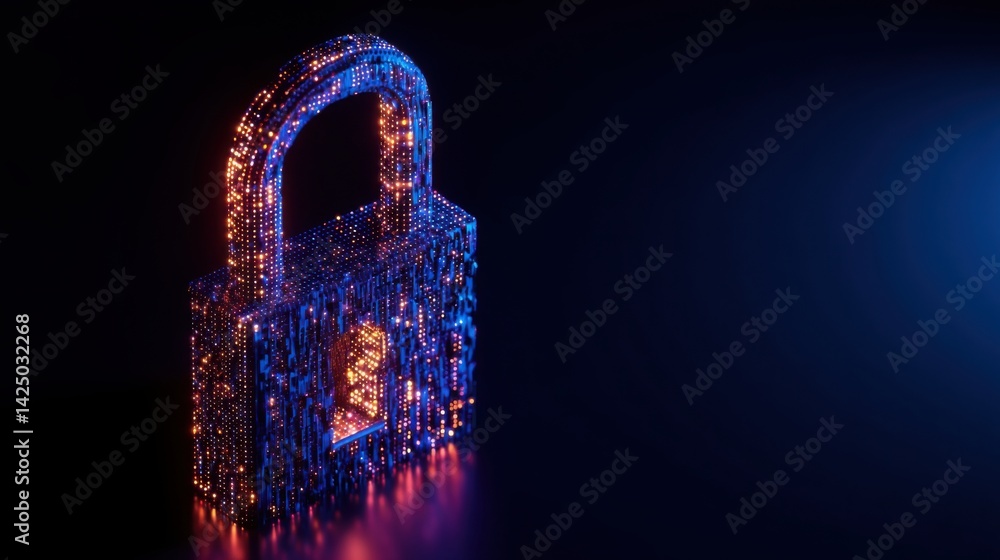 Poster a secure lock accompanied by a glowing key symbolizing cyber insurance and protection across various