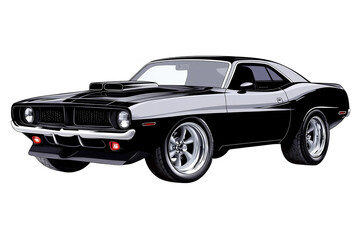Classic Black Muscle Car Isolated Illustration On Transparent Background