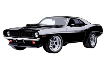 Classic Black Muscle Car Isolated Illustration On Transparent Background