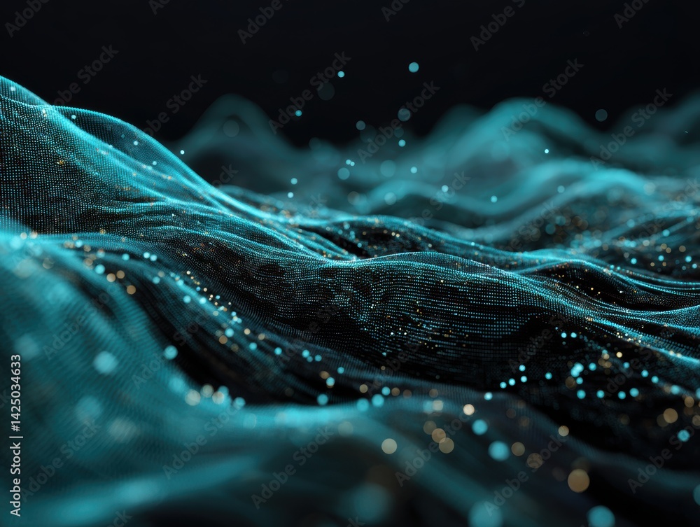 Poster abstract wave surface with glowing particles a futuristic cyber technology visual presentation