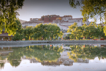 Potala palace. World Heritage site, former Dalai Lama residence in Lhasa, taken from the lake park....
