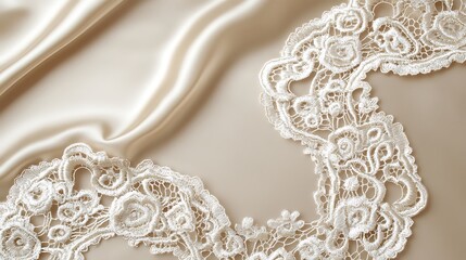 Beige lace trim on silk fabric