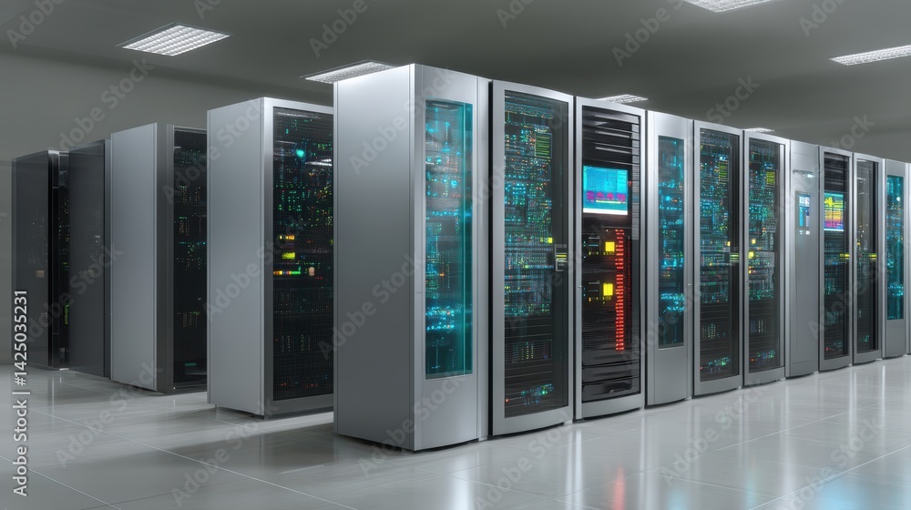 Aufkleber Modern server room showcasing cutting edge data storage high tech infrastructure computer network security