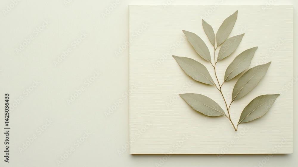 Poster a minimalist art piece featuring a delicate leaf design on a textured background, showcasing subtle 