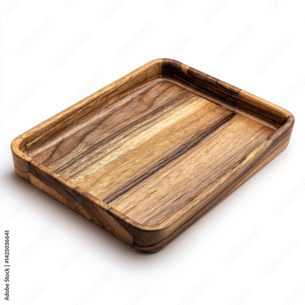 Aufkleber rectangular empty wooden serving tray with natural wood grain isolated on white clean background