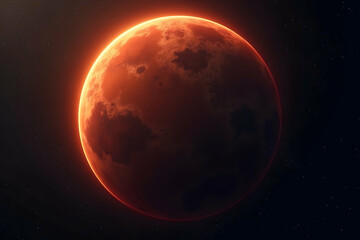 A Captivating Portrait of Mars, Digital Art Depicting the Red Planet's Glowing Surface and Unique Contrast in Stunning High Definition Imagery