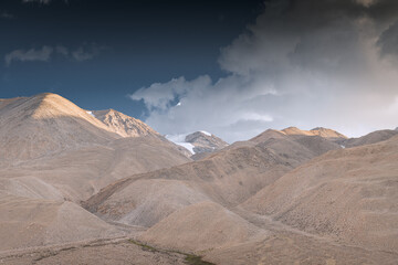 The north face of Mount Everest seen from Rongbuk monastery. A lot of copy space for text