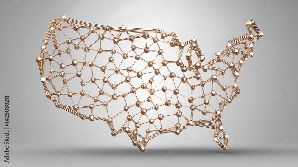 Poster united states map depicting blockchain node icon symbolizing digital currency and technological netw