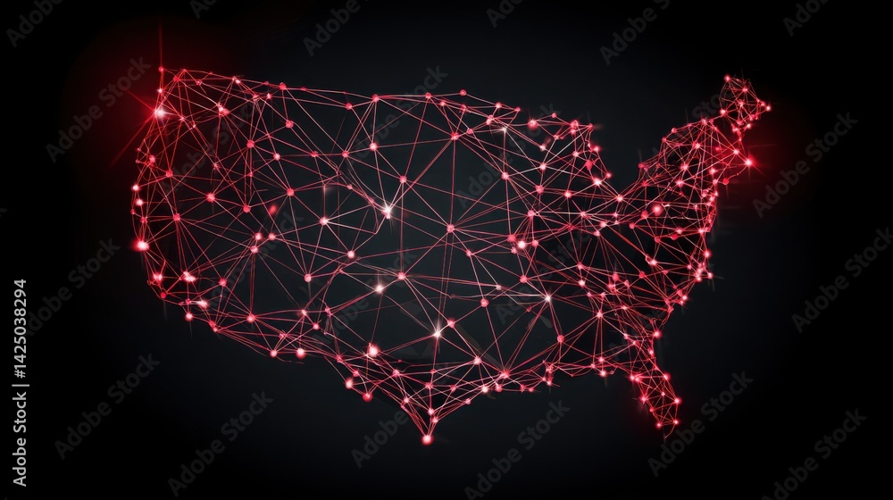 Aufkleber detailed united states map highlighting blockchain node icon representing the future of digital conn