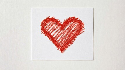 A vibrant red heart drawn with crayon on a white background, symbolizing love and affection.