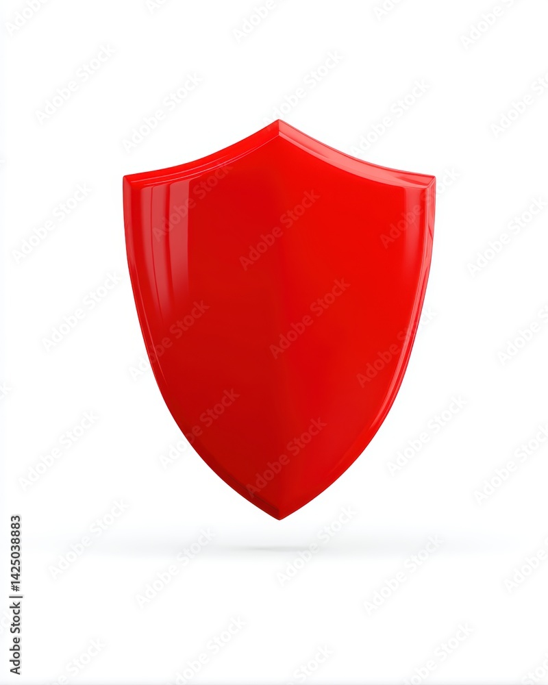 Poster Glossy Red Shield Symbol on White Background Depicting Protection Security and Reliability in a Modern Style