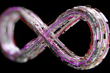 Futuristic infinity loop design with intricate circuitry connections concept technology visualization art