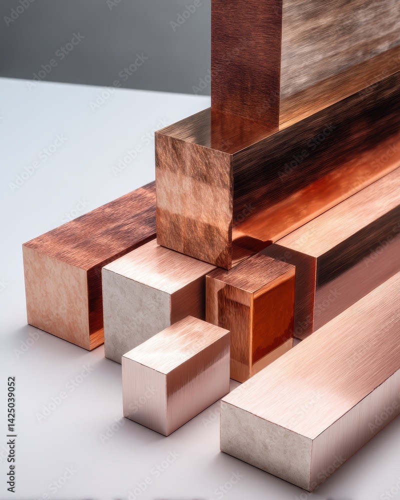 Poster Geometric copper blocks array against soft background showcases metallic textures perfect for design mockups