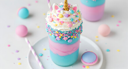Delicious Unicorn Milkshake Topped With Whipped Cream And Colorful Sprinkles