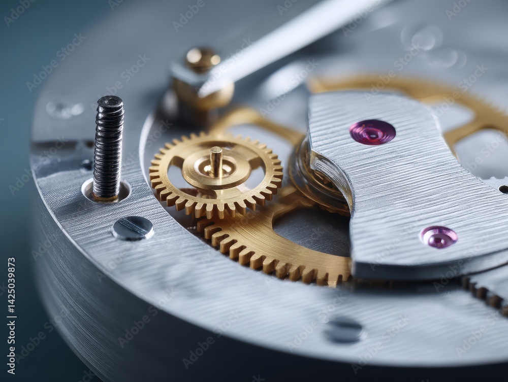 Poster Captivating macro shot showcasing intricate watch mechanism artistry detailed gears and precision components