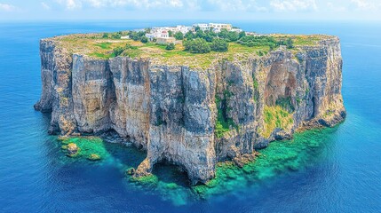 Cliffside village of Astypalea rising from turquoise waters a stunning Greek island vista