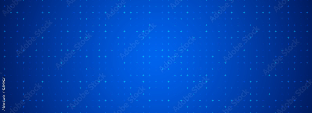 Poster Blue glowing dot grid background. Dotted tech square network backdrop. Abstract checkered dashboard pattern for science, technology, business, healthcare, medicine design template. Vector