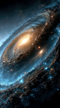 Vibrant cosmic whirlpool rotates with brilliant colors, revealing clusters of stars and swirling gases in a vast universe, evoking a sense of wonder and exploration at the heart of creation.