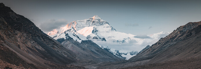 Mount Everest early in the morning taken from the base camp in Tibet located at 5200 m