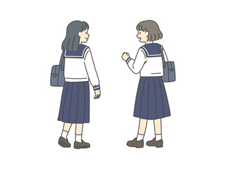 登校中の女子学生たち