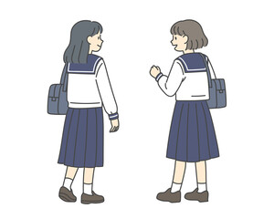 登校中の女子学生たち