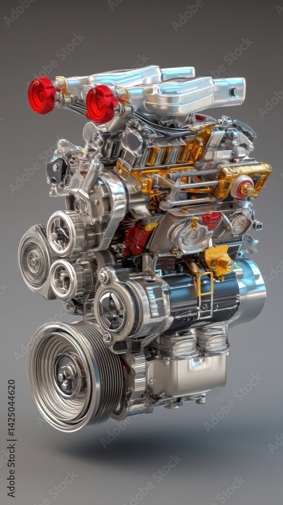 Aufkleber detailed view of a custom engine displaying mechanical precision automotive engineering and shiny me