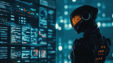 Cybernetic guardian monitors digital realm