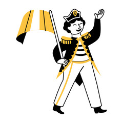 A character doing a band parade, hand drawn style illustration 

