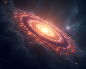 Fototapeta premium A Mesmerizing View of a Glowing Galaxy Center with Dramatic Lighting and Nebulous Clouds, Showcasing the Wonders of Cosmic Space and Celestial Beauty