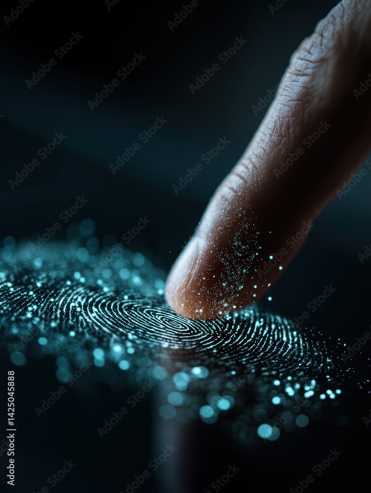 Poster digital fingerprint concept with human touch abstract technology secure identification dark backgrou