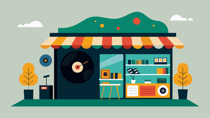 A local souvenir shop sells trinkets made from recycled vinyl records offering tourists a unique and environmentallyfriendly souvenir option. Vector illustration