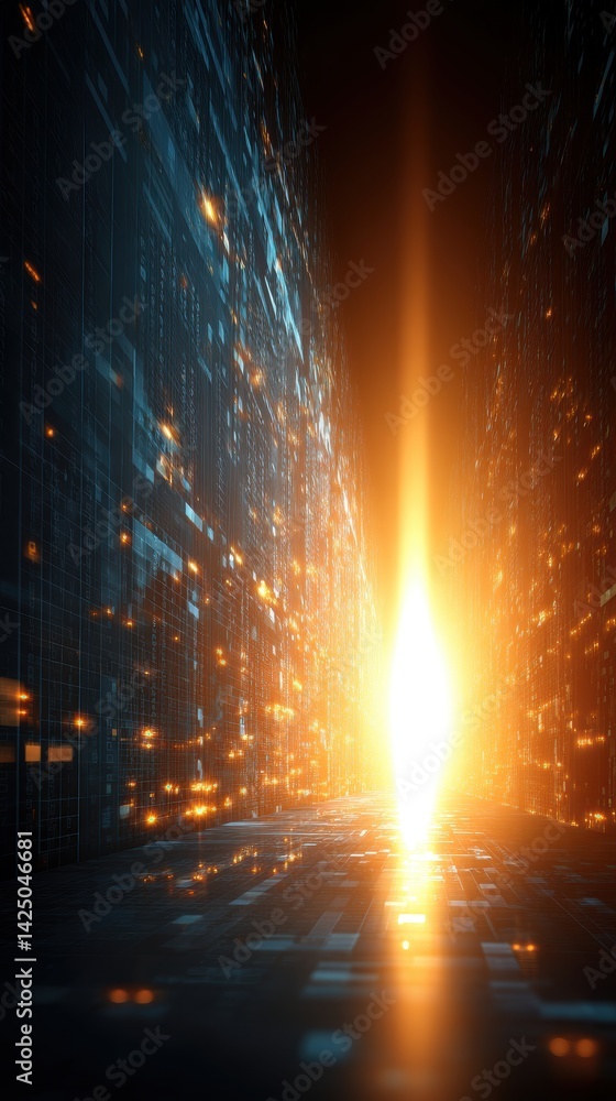 Aufkleber futuristic digital data tunnel corridor with glowing lines and a bright light emanating from the end