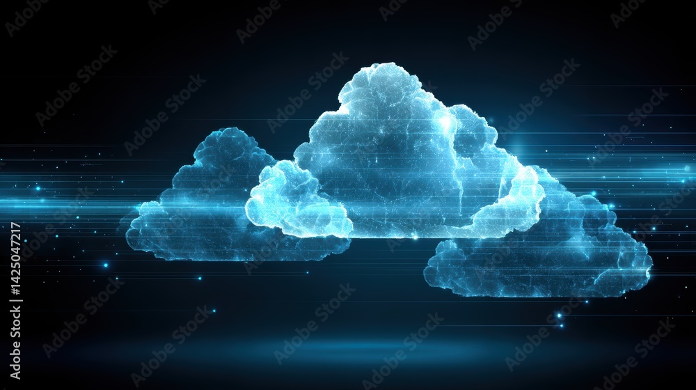 Aufkleber abstract digital cloud computing technology glowing blue lights for network data storage concept